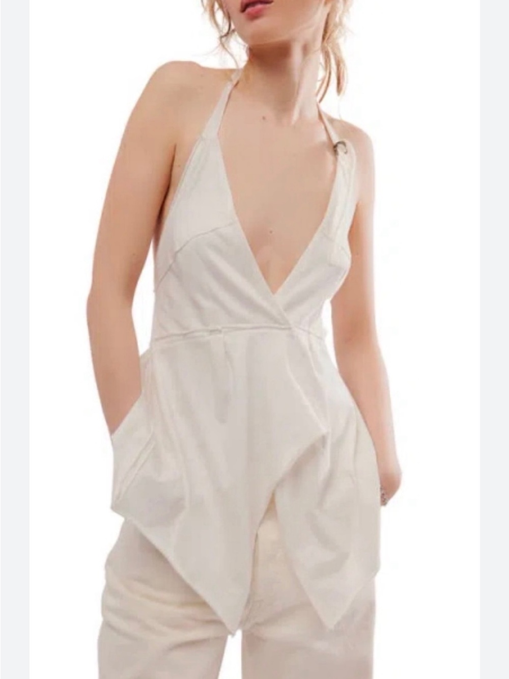 NWT Free People Layla Halter Tunic Tank Optic White V-Neck size Medium